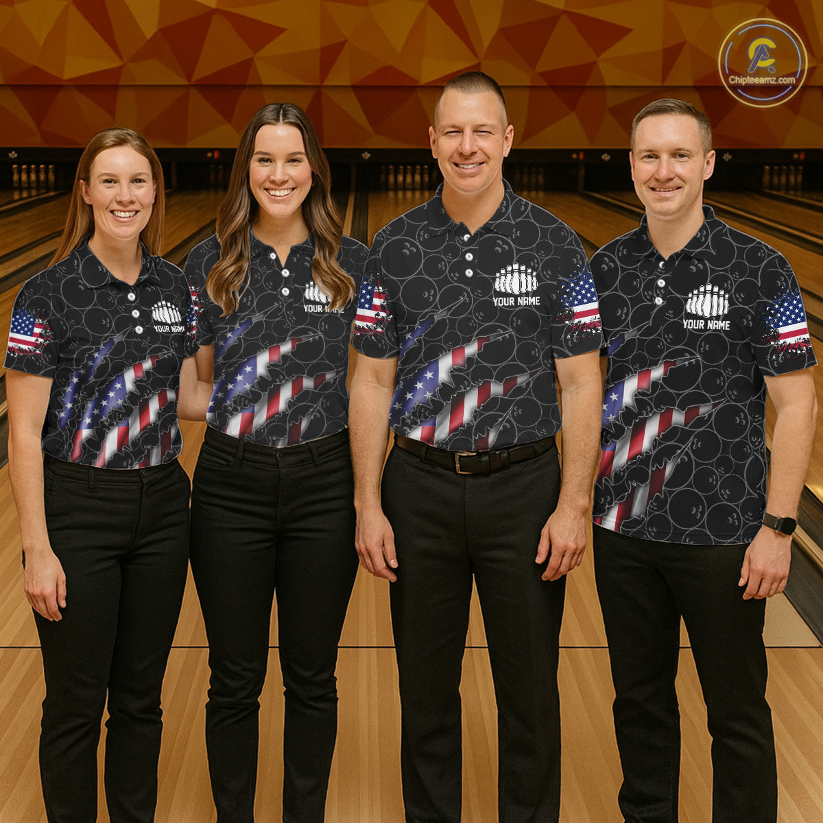 Custom Patriotic Bowling Shirts For Men, American Flag Bowling Uniform Bowlers Outfit | Black IPHW6778