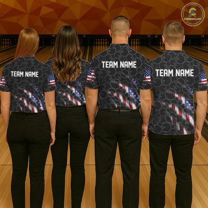 Custom Patriotic Bowling Shirts For Men, American Flag Bowling Uniform Bowlers Outfit | Black IPHW6778