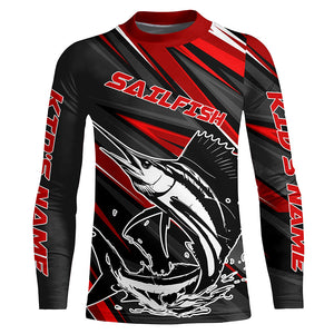Black And Red Sailfish Fishing Jerseys, Custom Sailfish Long Sleeve Performance Fishing Shirts IPHW6899
