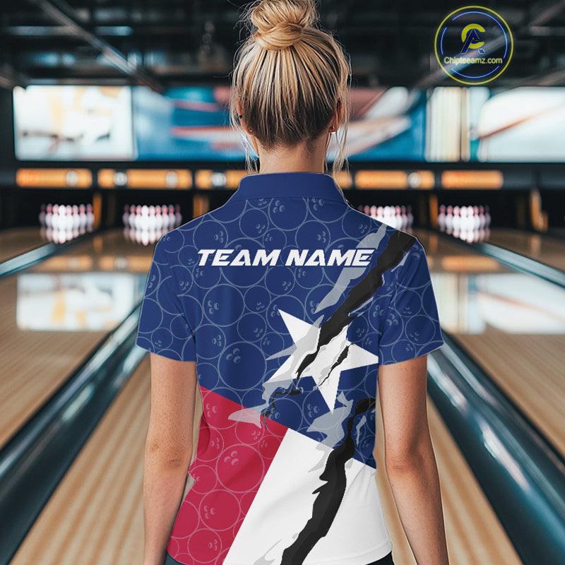 Custom Bowling Pattern Texeas Bowling Polo Shirts For Women, Texas Bowling League Shirt IPHW9630