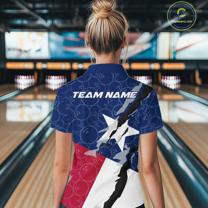 Custom Bowling Pattern Texeas Bowling Women Quarter Zip Shirt, Texas Bowling League Shirt IPHW9630