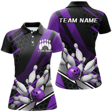 Load image into Gallery viewer, Black And Purple Custom Bowling Team Jerseys, Bowling League Shirts For Women Outfits IPHW7691