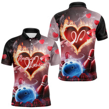 Load image into Gallery viewer, Custom Valentines Day Couple Bowling Polo Shirts For Men, Roses And Flame Bowling For Lovers IPHW8340
