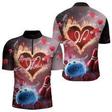 Load image into Gallery viewer, Custom Valentines Day Couple Bowling Quarter-Zip Shirts For Men, Roses And Flame Bowling For Lovers IPHW8340
