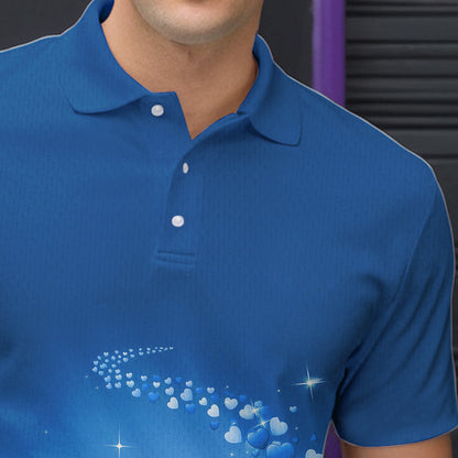 Custom Blue Valentine Bowling Polo Shirts For Men, Valentines Day Couple Bowling Outfits  IPHW8349
