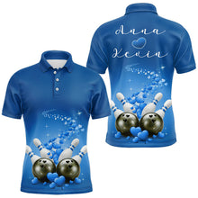 Load image into Gallery viewer, Custom Blue Valentine Bowling Polo Shirts For Men, Valentines Day Couple Bowling Outfits  IPHW8349