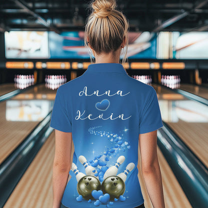 Custom Blue Valentine Bowling Quarter-Zip Shirts For Women, Couple Bowling Outfits  IPHW8349