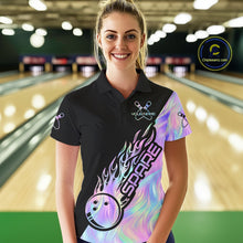 Load image into Gallery viewer, Custom Holographic Flame Spare Bowling Women Shirts, Bowling Team League Jerseys IPHW10688