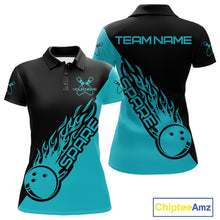 Load image into Gallery viewer, Custom Black And Blue Flame Spare Bowling Women Shirts, Bowling Team League Jerseys IPHW10689