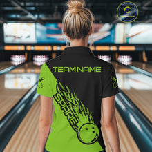 Load image into Gallery viewer, Custom Black And Green Flame Spare Bowling Women Shirts, Bowling Team League Jerseys IPHW10690
