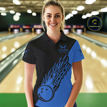 Load image into Gallery viewer, Custom Black And Blue Flame Spare Bowling Women Shirts, Bowling Team League Jerseys IPHW10692