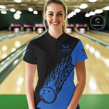 Load image into Gallery viewer, Custom Black And Blue Flame Spare Bowling Women Shirts, Bowling Team League Jerseys IPHW10692