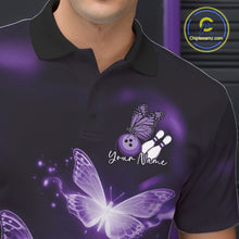 Load image into Gallery viewer, Custom Purple Butterfly Bowling Polo Shirts For Men, Bowling Team Shirt With Butterflies IPHW10700