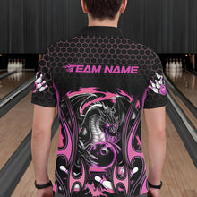 Load image into Gallery viewer, Custom Black And Pink Flame Dragon Bowling Men Polo Shirts, Team Bowling League Shirt IPHW8841
