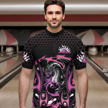 Load image into Gallery viewer, Custom Black And Pink Flame Dragon Bowling Men Quarter-Zip Shirts, Team Bowling League Shirt IPHW8841