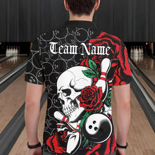 Load image into Gallery viewer, Custom Red Roses And Skull Bowling Polo Shirts For Men, Team Bowling League Shirt IPHW8842