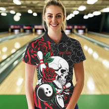 Load image into Gallery viewer, Custom Red Roses And Skull Bowling Polo Shirts For Women, Team Bowling League Shirt IPHW8842