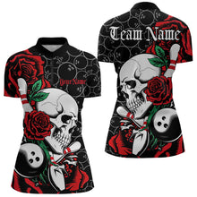 Load image into Gallery viewer, Custom Red Roses And Skull Bowling Quarter-Zip Shirts For Women, Team Bowling League Shirt IPHW8842