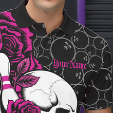 Load image into Gallery viewer, Custom Pink Roses And Skull Bowling Polo Shirts For Men, Team Bowling League Shirt IPHW8843
