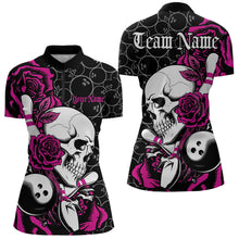 Load image into Gallery viewer, Custom Pink Roses And Skull Bowling Quarter-Zip Shirts For Women, Team Bowling League Shirt IPHW8843
