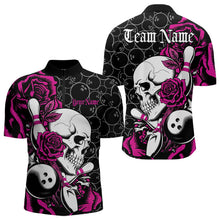Load image into Gallery viewer, Custom Pink Roses And Skull Bowling Quarter-Zip Shirts For Men, Team Bowling League Shirt IPHW8843