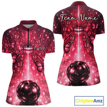 Load image into Gallery viewer, Custom Red Galaxy Bowling Lane Butterfly Bowling Team Women Quarter-Zip Shirt IPHW10916
