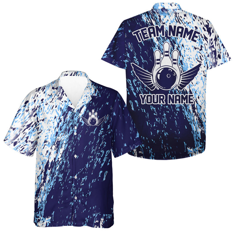 Personalized Blue Bowling Hawaiian Shirts For Kid, Team Bowling Jerseys Bowling Pin IPHW4499