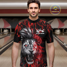 Load image into Gallery viewer, Custom Red Flame Lion Bowling Quarter-Zip Team Shirts For Men, Lion Bowling League Shirt IPHW9326