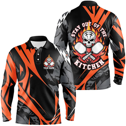 Custom Flame Skull Pickleball Polo Shirts For Men Sayings "Stay Out Of The Kitchen" IPHW6908