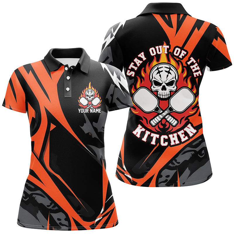 Custom Flame Skull Pickleball Polo Shirts For Women's "Stay Out Of The Kitchen" IPHW6908