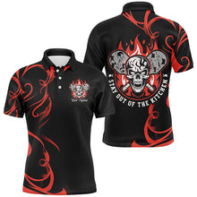 Load image into Gallery viewer, Custom Flame Skull Pickleball Polo Shirts For Men Sayings "Stay Out Of The Kitchen" | Red IPHW6909