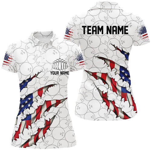 Custom Patriotic Bowling Shirts For Women, US Bowling Team Shirts American Flag Bowling IPHW7381