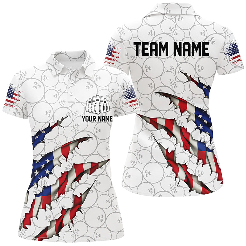 Custom Patriotic Bowling Shirts For Women, US Bowling Team Shirts American Flag Bowling IPHW7381