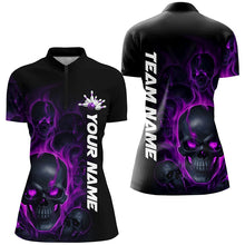 Load image into Gallery viewer, Purple Smoke Flame Custom Skull Ladies Bowling Shirts, Bowling Team Uniform Halloween Outfit IPHW7391