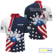 Load image into Gallery viewer, Custom Patriotic Bowling Shirts For Men, US Bowling Team Shirts American Flag Shirt IPHW7395