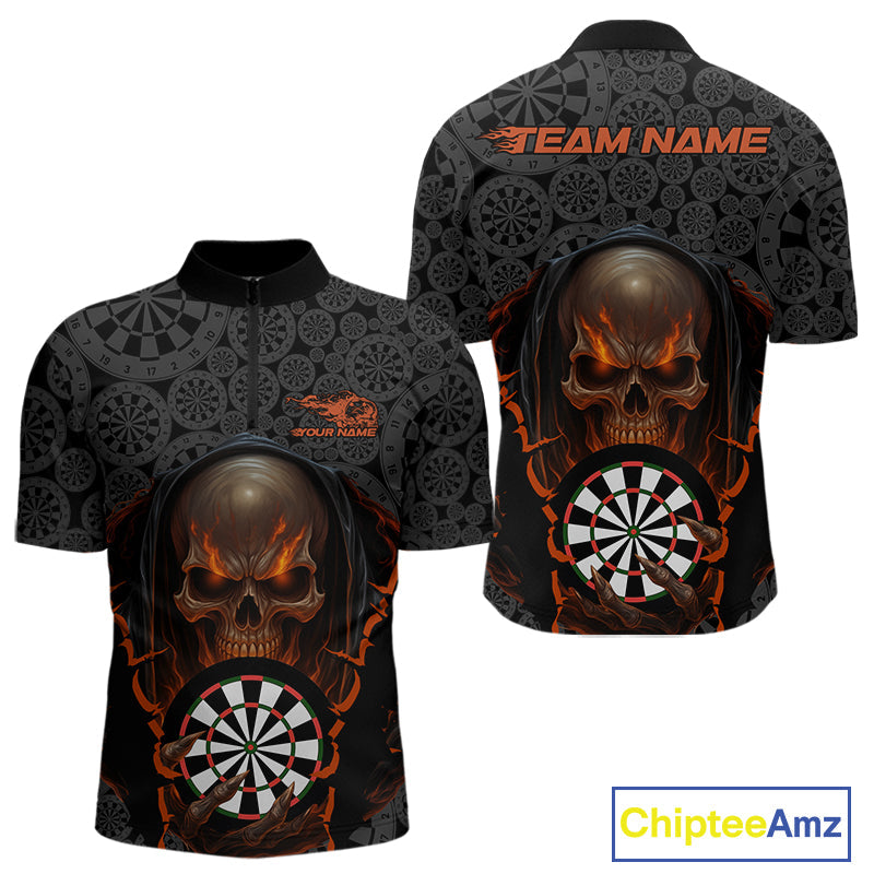 Custom Dartboard Pattern Dart Team Men Quarter-Zip Shirts, Halloween Skull Dart Team Jerseys IPHW10001