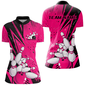 Black And Pink Custom Grunge Ladies Bowling Shirt, Bowling League Shirt Bowling Team Jersey IPHW7908