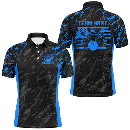 Black And Blue Camo Custom Patriotic Bowling Shirts For Men, American Flag US Bowling League Shirt IPHW7914