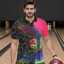 Load image into Gallery viewer, Colorful Rainbow Custom Bowling Tournament Men Polo Shirts, Bowling Ball And Wings Jerseys IPHW8846