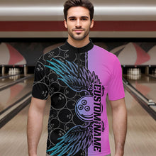 Load image into Gallery viewer, Blue And Pink Custom Bowling Tournament Men Quarter-Zip Shirts, Bowling Ball And Wings Jerseys IPHW8847