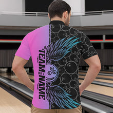 Load image into Gallery viewer, Blue And Pink Custom Bowling Tournament Men Quarter-Zip Shirts, Bowling Ball And Wings Jerseys IPHW8847