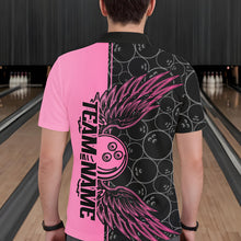 Load image into Gallery viewer, Black And Pink Custom Bowling Tournament Men Polo Shirts, Bowling Ball And Wings Jerseys IPHW8848