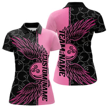 Load image into Gallery viewer, Black And Pink Custom Bowling Tournament Women Polo Shirts, Bowling Ball And Wings Jerseys IPHW8848
