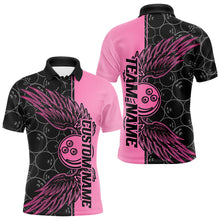 Load image into Gallery viewer, Black And Pink Custom Bowling Tournament Men Polo Shirts, Bowling Ball And Wings Jerseys IPHW8848