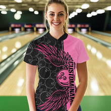 Load image into Gallery viewer, Black And Pink Custom Bowling Tournament Women Quarter-Zip Shirts, Bowling Ball And Wings IPHW8848