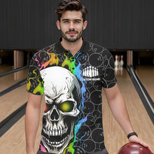 Load image into Gallery viewer, Custom Rainbow Color Flame Skull Bowling Men Polo Shirts, Bowling Pattern Team League Shirt IPHW8852