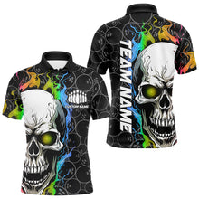Load image into Gallery viewer, Custom Rainbow Color Flame Skull Bowling Men Polo Shirts, Bowling Pattern Team League Shirt IPHW8852