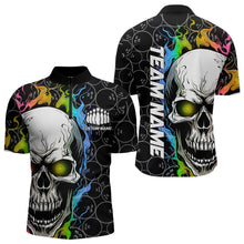 Load image into Gallery viewer, Custom Rainbow Color Flame Skull Bowling Men Quarter-Zip Shirts, Bowling Pattern Team League Shirt IPHW8852