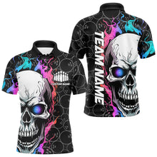 Load image into Gallery viewer, Custom Blue And Pink Flame Skull Bowling Men Polo Shirts, Bowling Pattern Team League Shirt IPHW8853