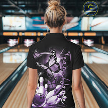 Load image into Gallery viewer, Custom Blue Butterfly Bowling Women Polo Shirts With Team Name, Bowling Uniform IPHW10947